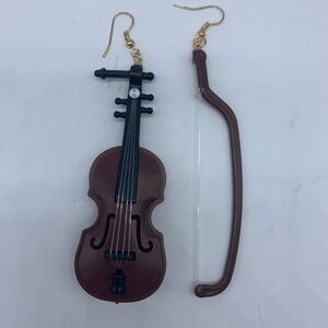 NEW brown violin and bow asymmetrical music instrument fashion earrings